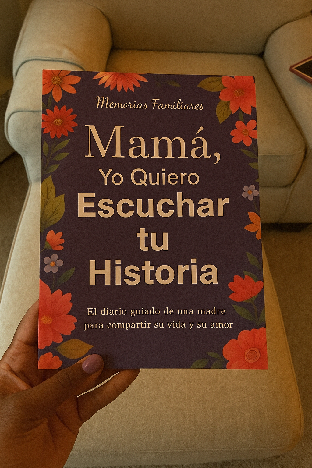Diario español 'Mamá, Yo Quiero Escuchar tu Historia' sobre un sofá